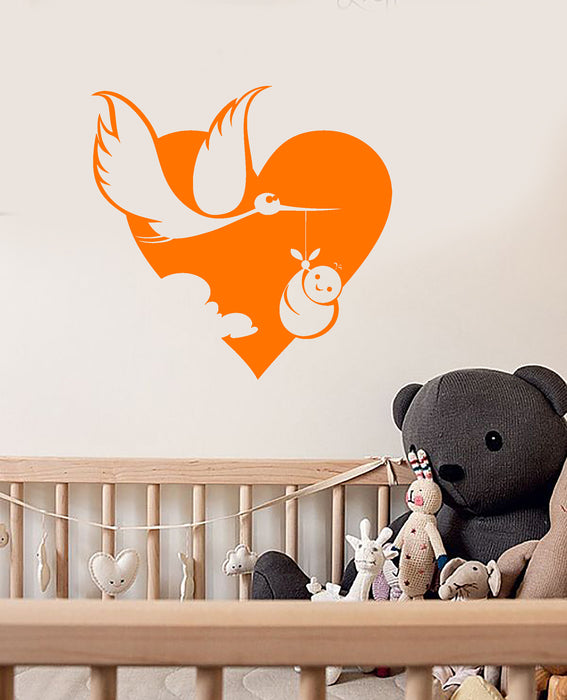 Vinyl Wall Decal Cartoon Stork With Baby Room Decoration Stickers (3732ig)