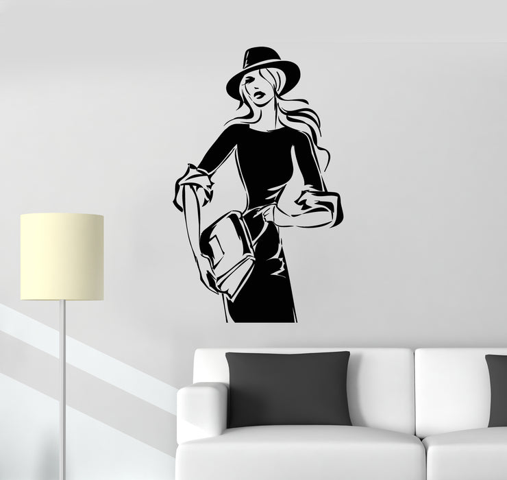 Vinyl Wall Decal Shopping Bags Hats Store Lady Fashion Stickers (3246ig)