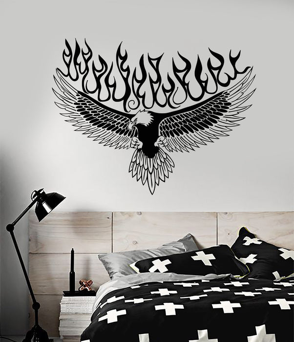 Vinyl Wall Decal American Bald Eagle Tongues of Flame Stickers Unique Gift (1893ig)