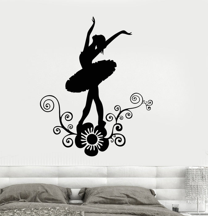 Vinyl Wall Decal Ballerina Dance Room Flower Beautiful Girl Stickers Unique Gift (072ig)