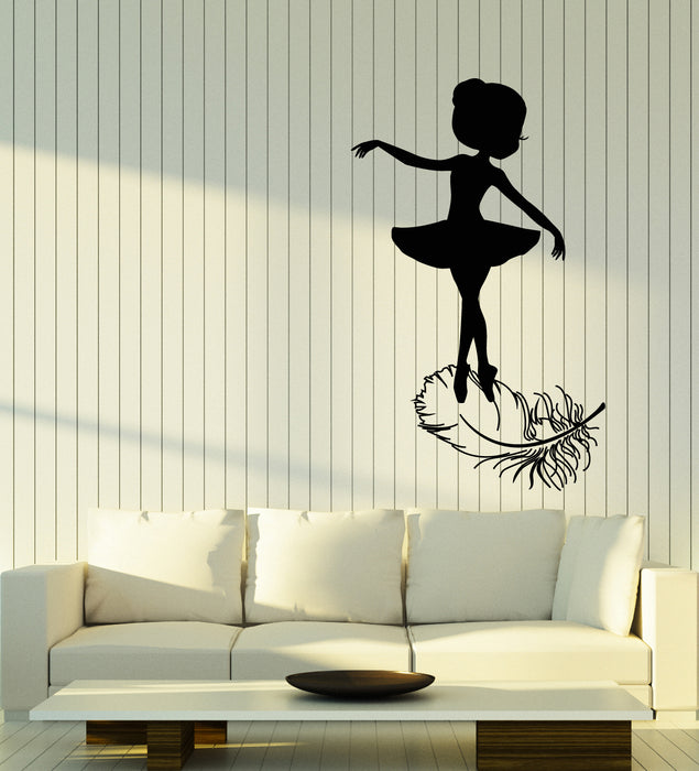 Vinyl Wall Decal Little Girl Ballerina Ballet Studio Bird Feather Stickers (3554ig)