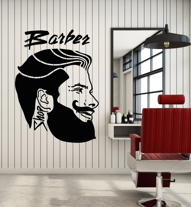 Vinyl Wall Decal Barbershop Logotype Haircut Male Hairstyle Head Stickers (2582ig)