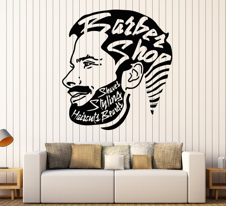 Vinyl Wall Decal Barbershop Hipster Beard Hair Stylist Salon Stickers Unique Gift (854ig)