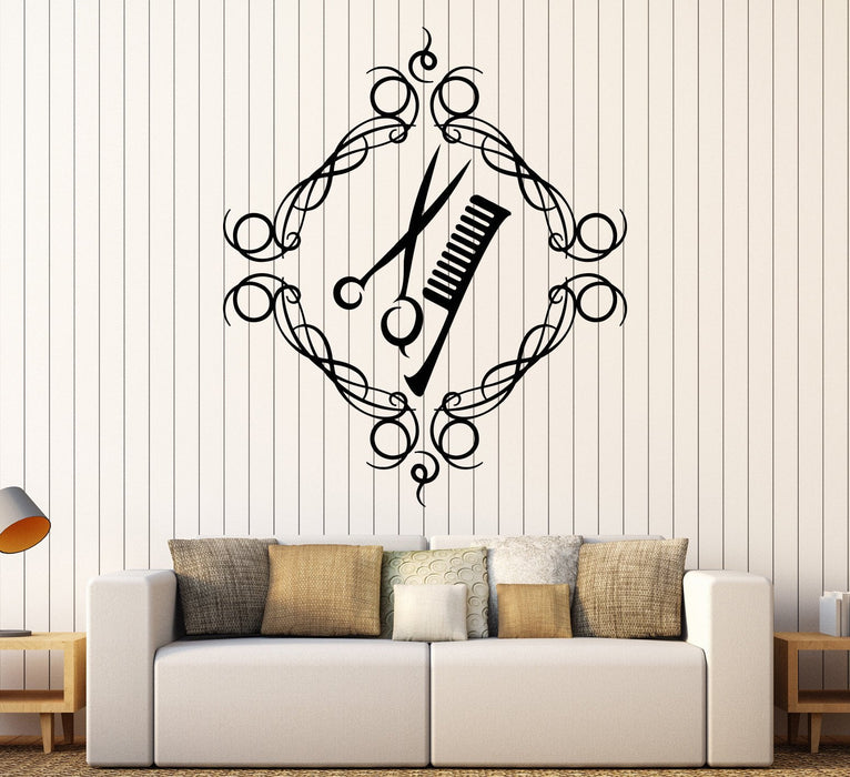 Vinyl Wall Decal Hairdressing Salon Barbershop Scissors Hairbrush Stickers Unique Gift (1181ig)