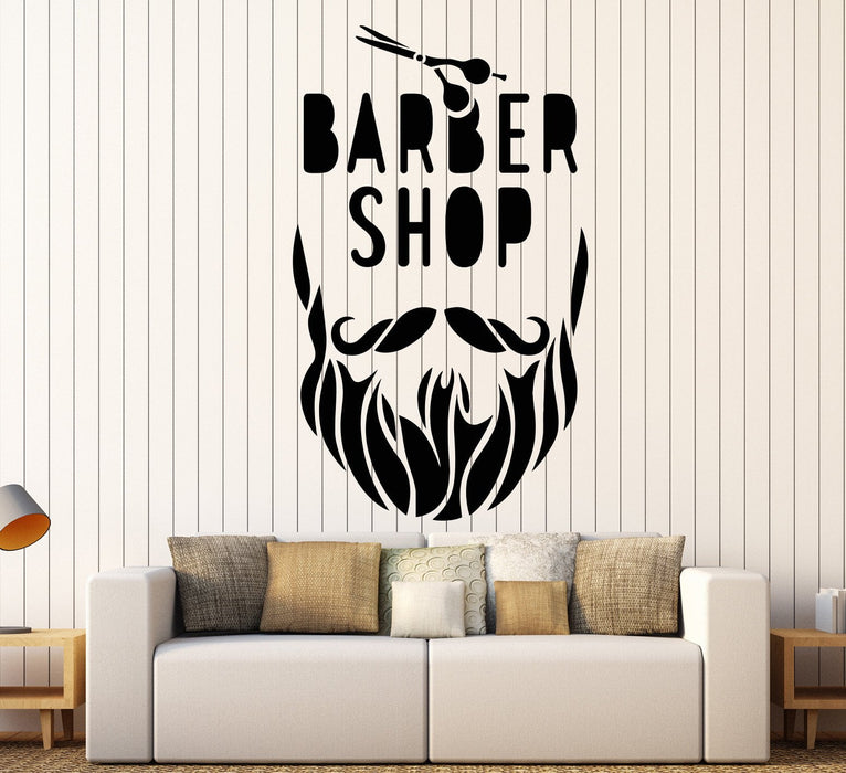 Vinyl Wall Decal Barbershop Beard Scissors Decor For Hair Salon Stickers Unique Gift (1197ig)