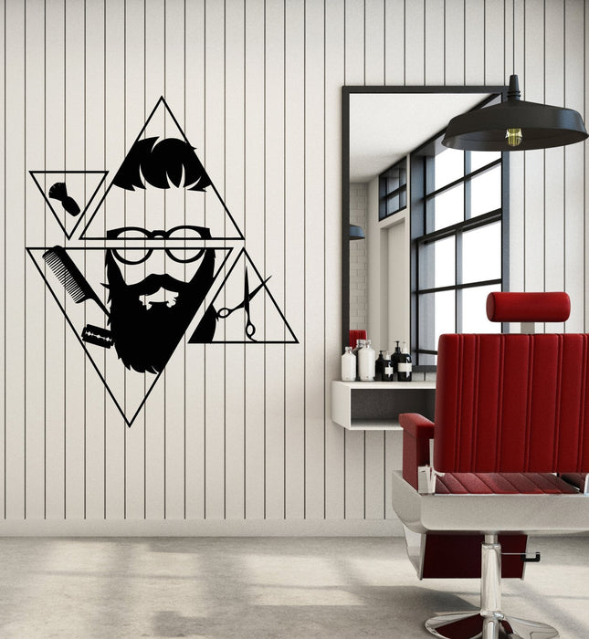 Vinyl Wall Decal Barbershop Hairdresser Beard Hipster Salon Stickers (2758ig)