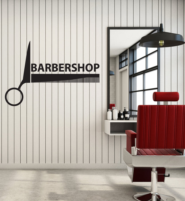 Vinyl Wall Decal Barbershop Logo Beauty Salon Hair Cutting Scissors Stickers (4088ig)