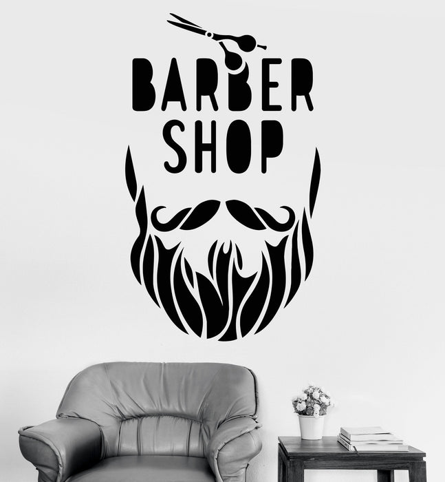 Vinyl Wall Decal Barbershop Beard Scissors Decor For Hair Salon Stickers Unique Gift (1197ig)