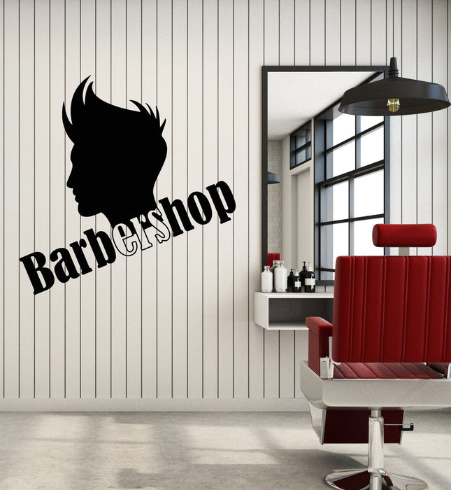 Vinyl Wall Decal Barbershop Hairdressing Salon Men's Hairstyle Logotype Stickers (2821ig)