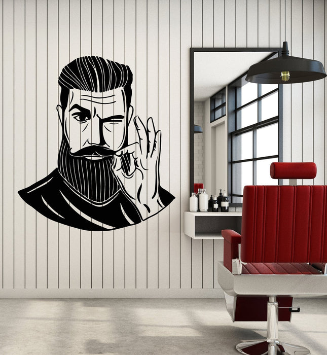 Vinyl Wall Decal Bearded Man Barbershop Hairstyle Hair Salon Stickers (2447ig)