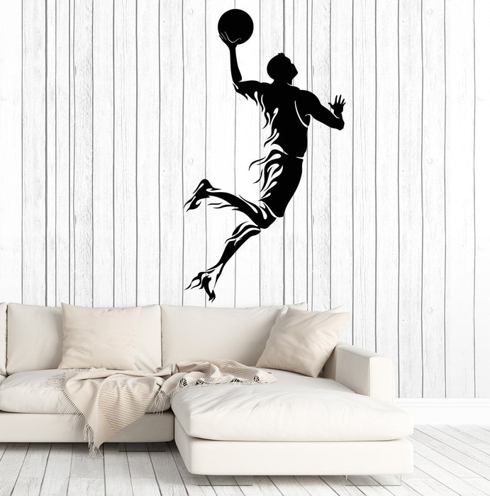 Vinyl Wall Decal Basketball Player Throw Ball Sport Fire Art Decor Stickers Unique Gift (1390ig)