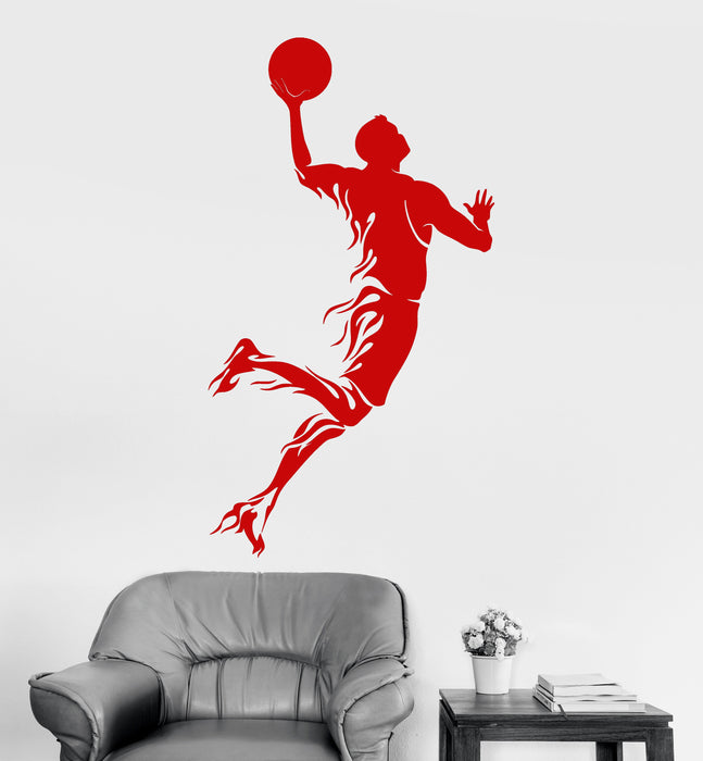Vinyl Wall Decal Basketball Player Throw Ball Sport Fire Art Decor Stickers Unique Gift (1390ig)