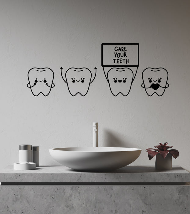 Vinyl Wall Decal Cartoon Children's Dentistry Teeth Quote Care Your Teeth Dental Clinic Stickers (4197ig)