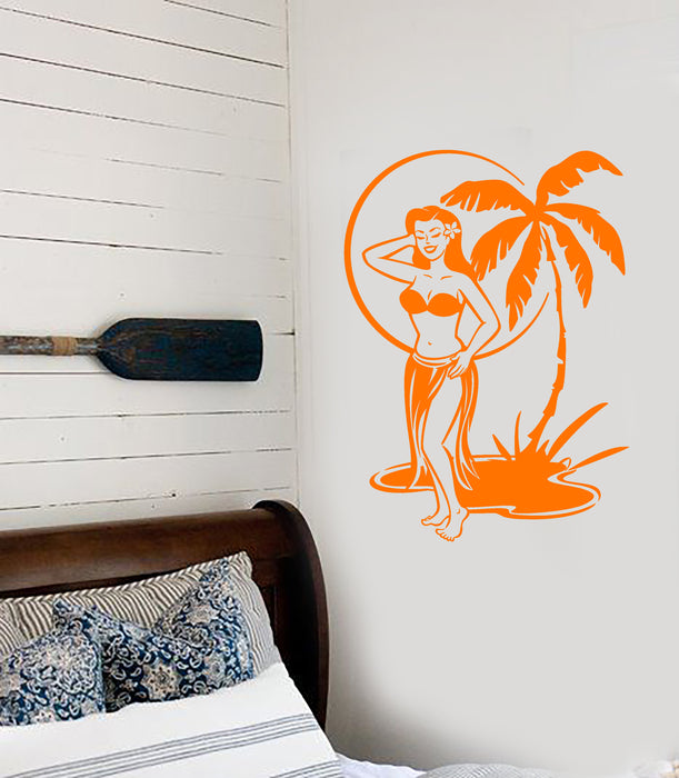 Vinyl Wall Decal Hawaiian Girl Dancer Beach House Decoration Stickers (3971ig)