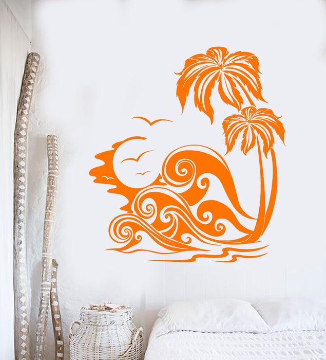 Vinyl Wall Decal Island Palm Beach Style Sunset Holidays Tree Stickers Unique Gift (704ig)