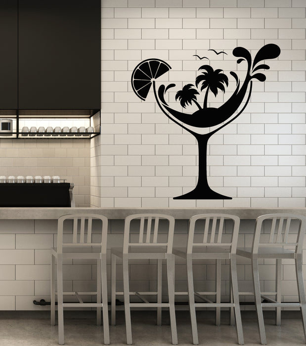 Vinyl Wall Decal Beach Cocktail Party Bar Glass Palm Isle Stickers (3747ig)