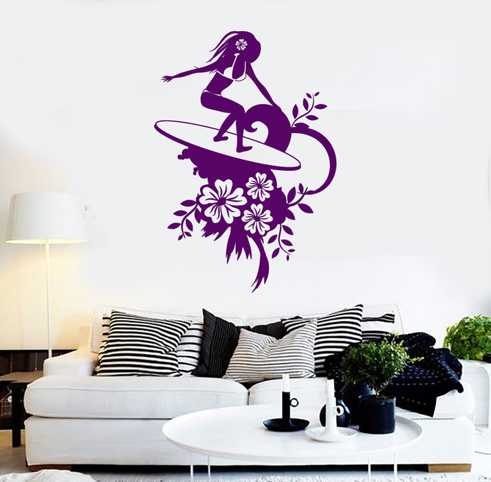 Vinyl Wall Decal Surfing Surfer Sexy Girl Water Sports Flowers Stickers Unique Gift (1002ig)