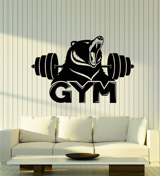 Vinyl Wall Decal Gym Logo Fitness Barbell Bear Predator Animal Stickers (2789ig)