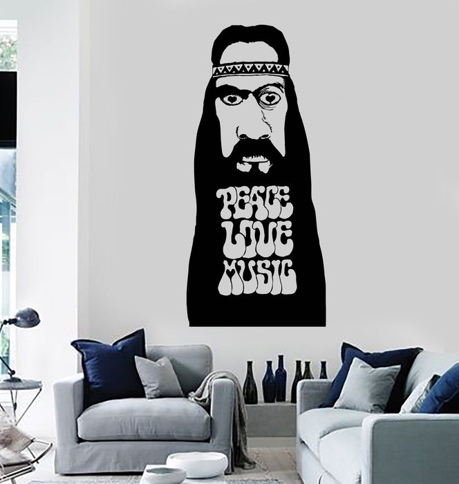 Vinyl Wall Decal Bearded Hippie Peace Love Music Stickers Mural Unique Gift (ig3819)