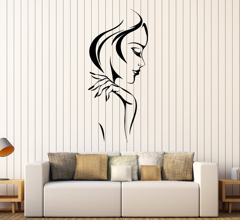 Vinyl Wall Decal Beautiful Woman Face Makeup Lady Girl Hairstyle Stickers (2344ig)
