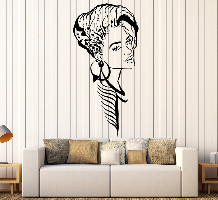 Vinyl Wall Decal Beautiful Girl Face Hairstyle Makeup Beauty Salon Stickers (2130ig)