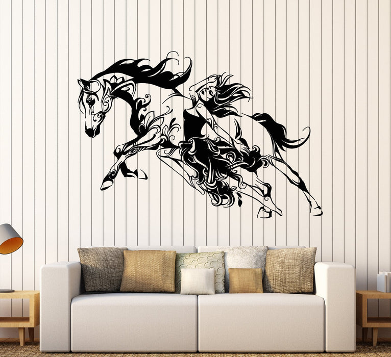 Vinyl Wall Decal Abstract Beautiful Horse Girl Pet Animal Stickers Unique Gift (1952ig)