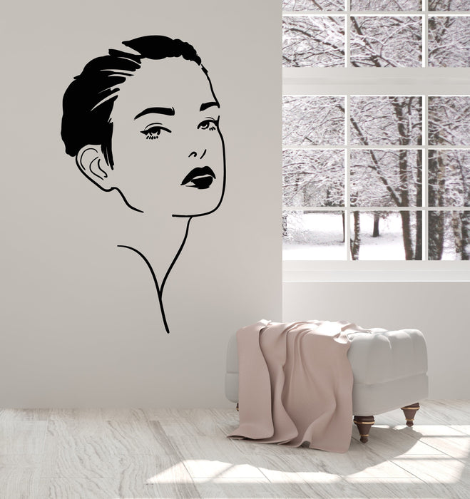 Vinyl Wall Decal Beautiful Woman Face Girl Lady Make Up Stickers (2263ig)