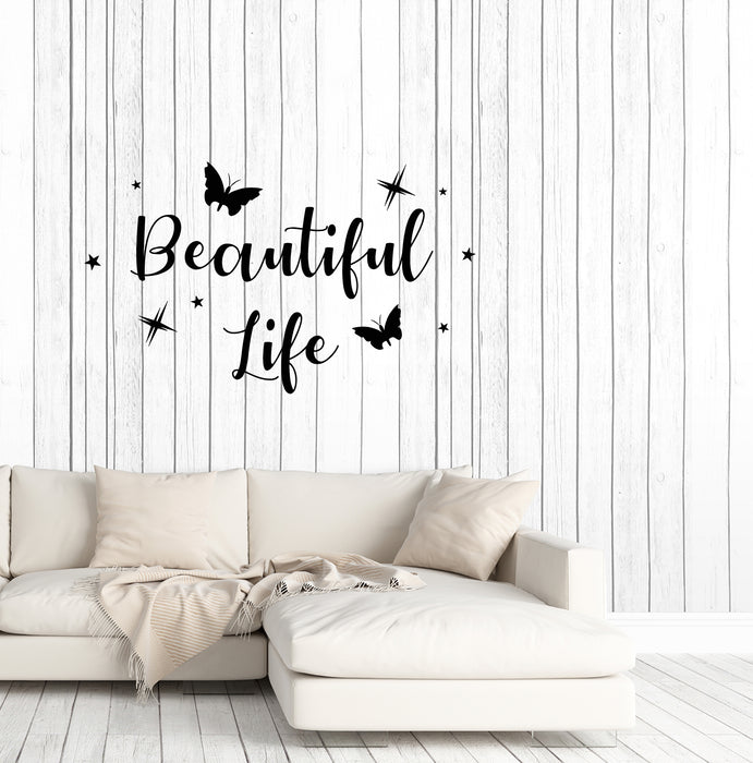 Autocollant mural en vinyle avec citations et papillons sur le logo Beautiful Life (3948ig) 