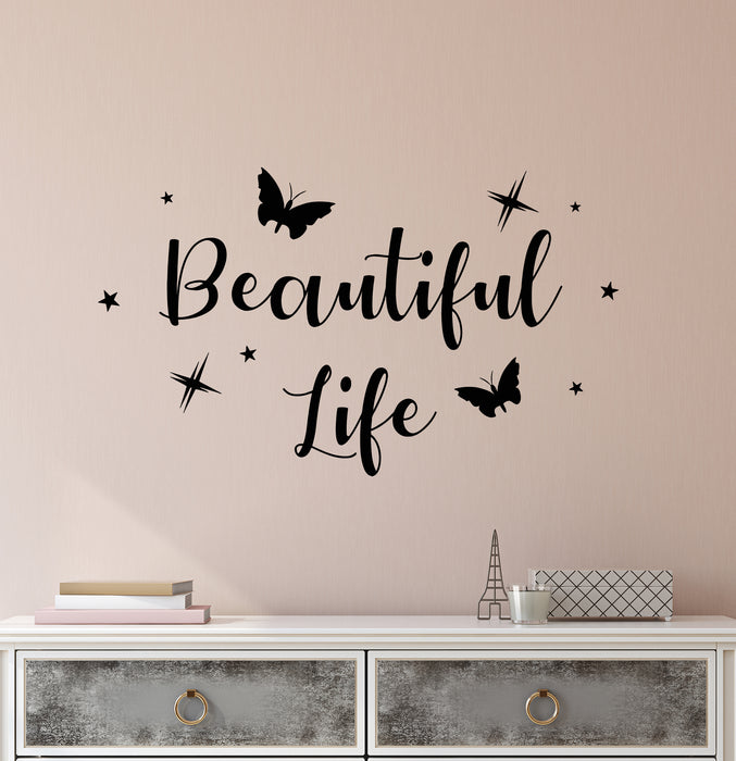 Autocollant mural en vinyle avec citations et papillons sur le logo Beautiful Life (3948ig) 