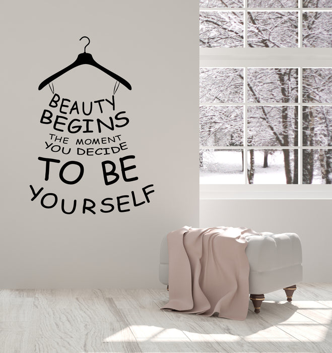 Vinyl Wall Decal Beauty Begins Be Yourself Inspirational Quote Motivation Shopping Fashion Store Stickers (4201ig)