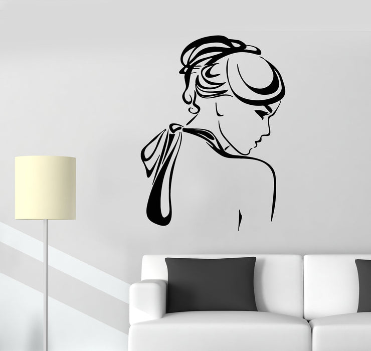 Vinyl Wall Decal Elegant Beautiful Lady In Dress Back Girl Hairstyle Stickers (2251ig)