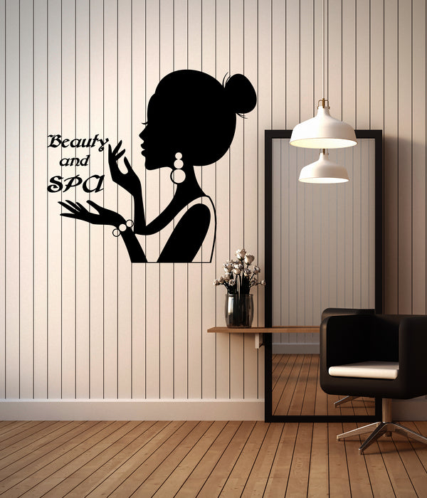 Vinyl Wall Decal Beauty And SPA Logo Signboard Woman Silhouette Stickers (3143ig)