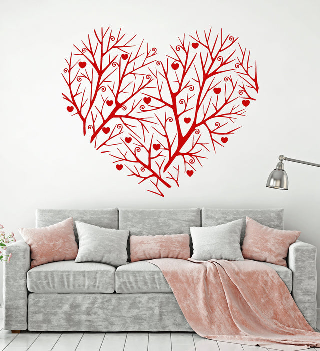 Vinyl Wall Decal Heart Love Tree Beautiful Branch Romance Stickers Unique Gift (1395ig)