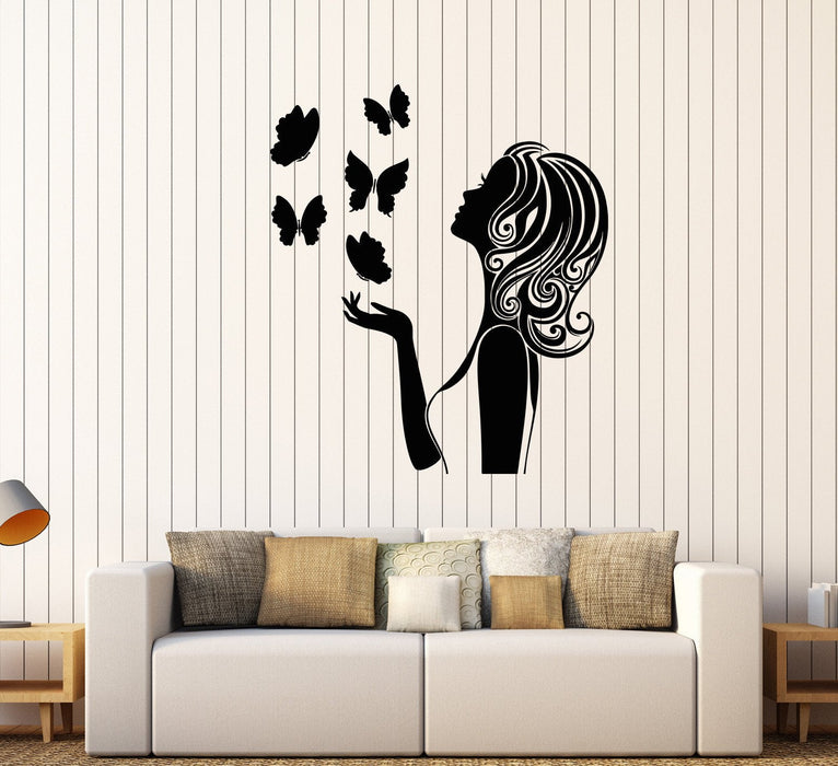Vinyl Wall Decal Pretty Woman Butterfly Beauty Salon Stickers Mural Unique Gift (160ig)