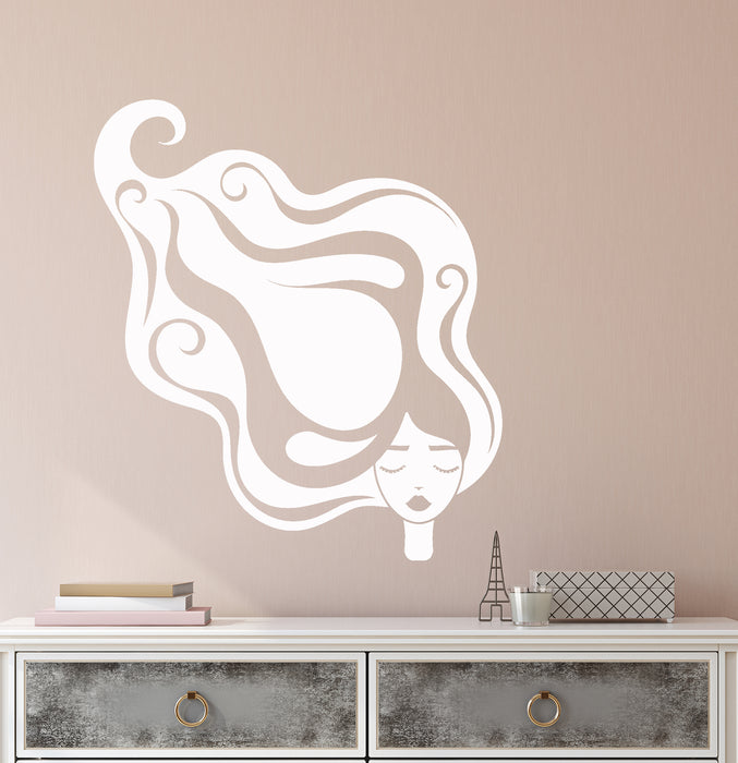Vinyl Wall Decal Long Hair Hairdressing Salon Beautiful Girl Face Stickers (3950ig)