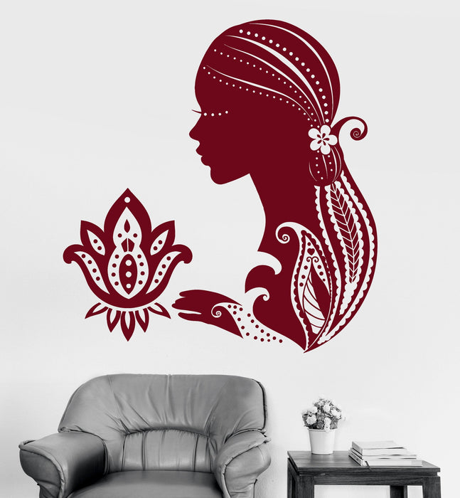 Vinyl Wall Decal Lotus Beautiful Girl Meditation Relax Yoga Stickers Unique Gift (711ig)