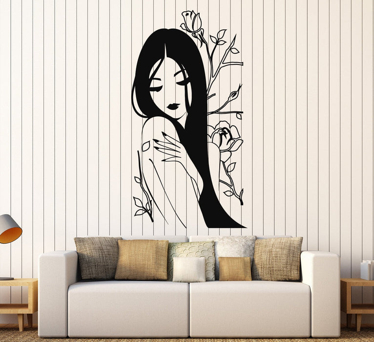 Vinyl Wall Decal Flower Rose Naked Beautiful Japanese Girl Spa Stickers Unique Gift (816ig)