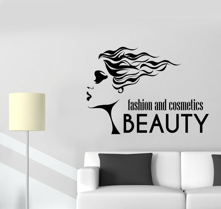 Vinyl Wall Decal Beauty Fashion And Cosmetics Logo Girl Face Stickers (3069ig)
