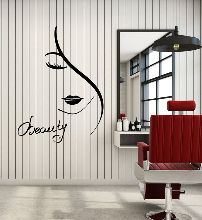 Vinyl Wall Decal Beauty Hair Salon Logo Girl Face Lips Stickers (3356ig)