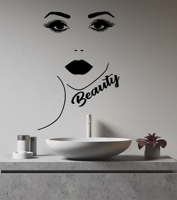 Vinyl Wall Decal Beauty Salon Logo Makeup Girl Face Lips Eyelashes Stickers (3229ig)