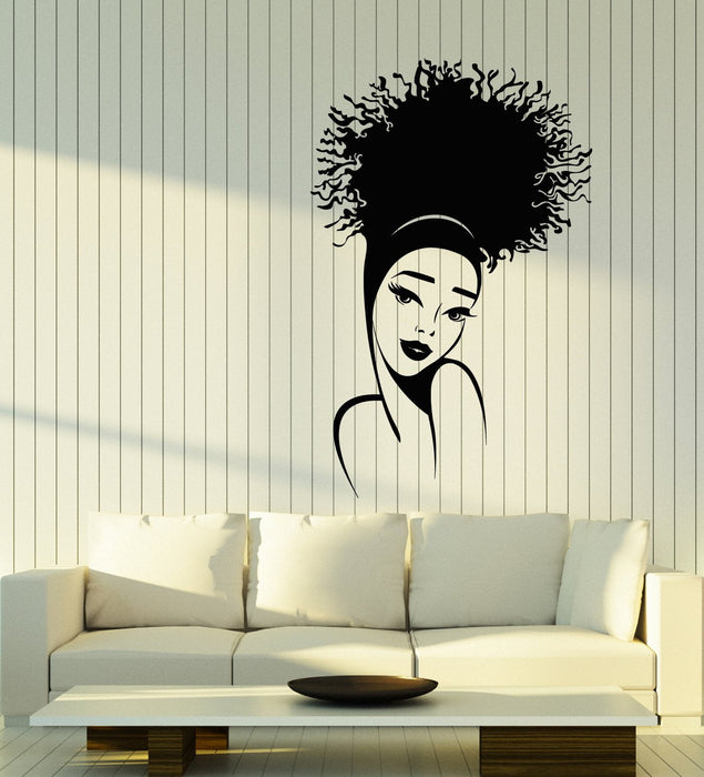 Vinyl Wall Decal Beautiful Girl Face African Hairstyle Top Model Stickers (3103ig)