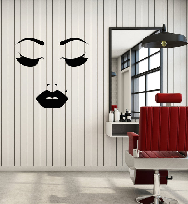 Виниловые наклейки на стену для лица девушки, макияжа, салона красоты, губ, ресниц, мушки (4234ig)
