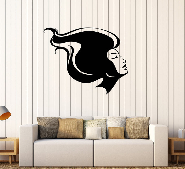 Vinyl Wall Decal Beautiful Woman Hair Salon Fashion Barber Shop Stickers Unique Gift (580ig)