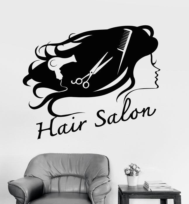 Vinyl Wall Decal Hair Salon Hairdresser Barbershop Scissors Hairdryer Stickers Unique Gift (1141ig)