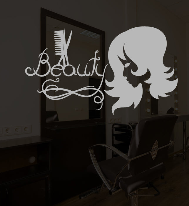 Vinyl Wall Decal Beauty Hair Salon Logo Scissors Hairbrush Stickers (2236ig)