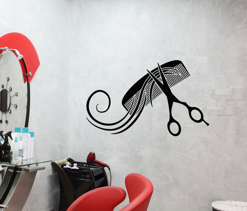 Vinyl Wall Decal Hairbrush And Scissors Haircut Beauty Hair Salon Stickers (3062ig)