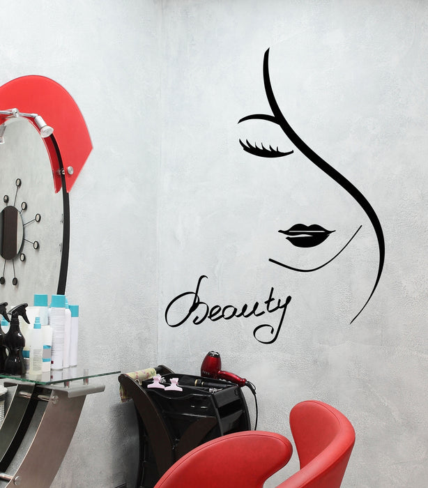 Vinyl Wall Decal Beauty Hair Salon Logo Girl Face Lips Stickers (3356ig)