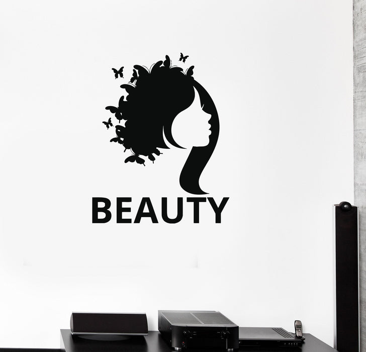 Vinyl Wall Decal Beauty Salon Woman Girl Room Butterfly Stickers Mural Unique Gift (ig3337)