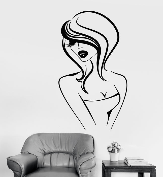 Vinyl Wall Decal Cartoon Sexy Girl Lips Hairstyle Beauty Hair Salon Stickers (2694ig)