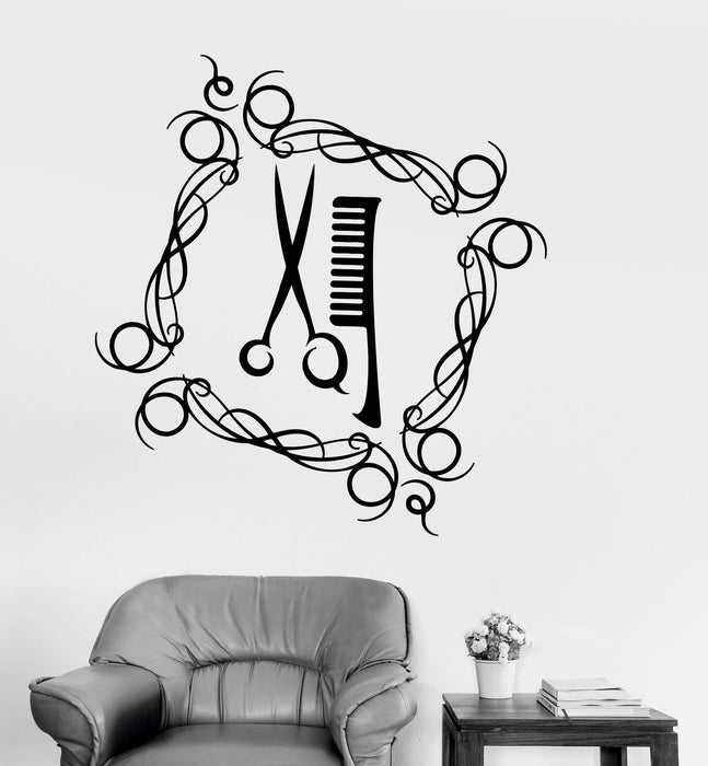 Vinyl Wall Decal Hairdressing Salon Barbershop Scissors Hairbrush Stickers Unique Gift (1181ig)